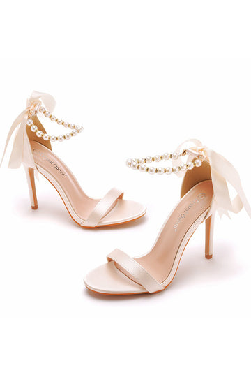 Sandalias de tacón de aguja de imitación de perlas de moda para mujer